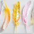 Several feathers set on a white background, the feathers are painted pink, yellow and green AV NATASHA SP - Be Happy