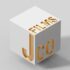 A white 3D cube with yellow letters JCO AV IM 70x70 - Cute Happy Fun