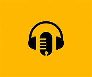 The icon of a microphone and a headset on a yellow background