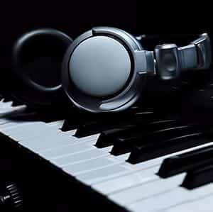 headphones on a piano