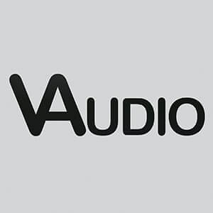 a grey square with the inscription VAudio in the middle V AUDIO AV n T - Excited Bunny Logo